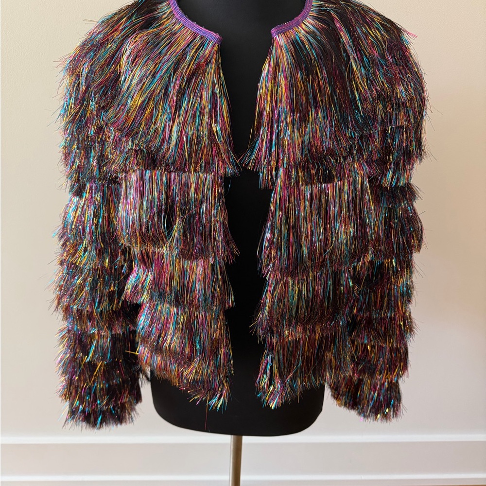 Multicolor Fringe Layered Jacket - Women's Statement Coat